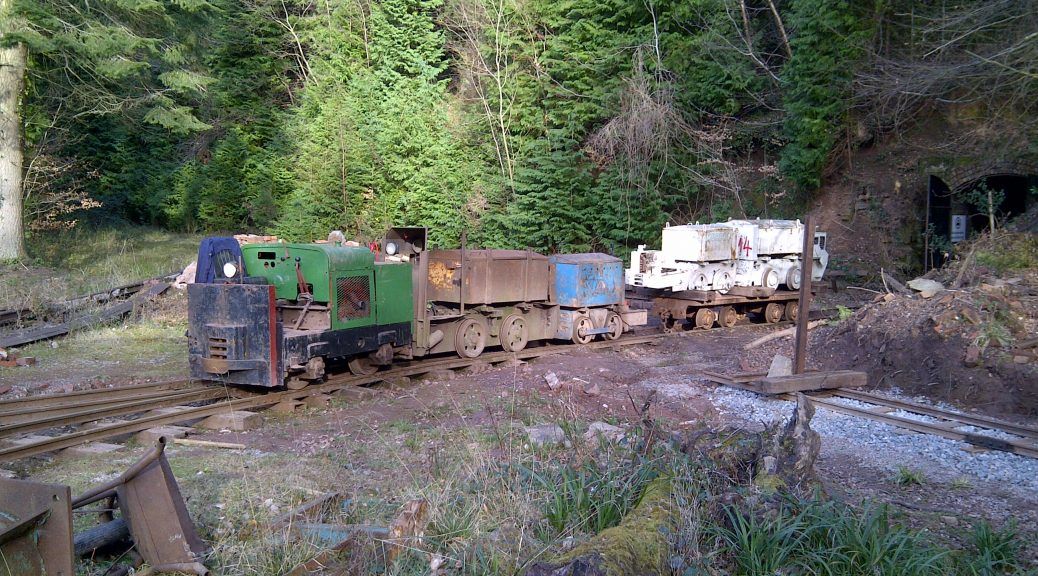 Locomotive line-up outside the mine