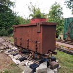 Wagon on display on mine tip